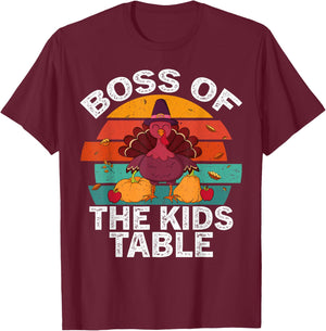 Retro Thanksgiving Kids or Adults Boss of the Kids Table T-Shirt - T-Shirt | Maroon
