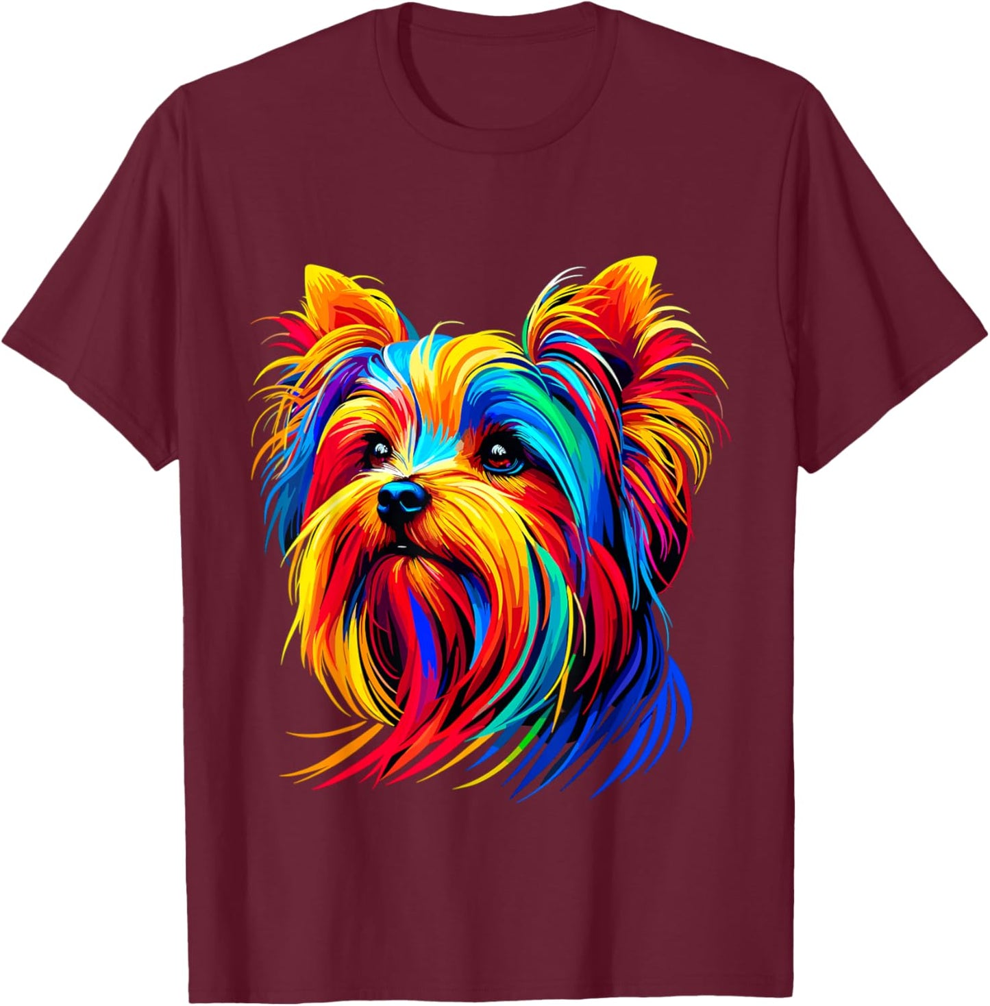 Colorful Pop Art Yorkshire Terrier Yorkie Lover T-Shirt - T-Shirt | Maroon