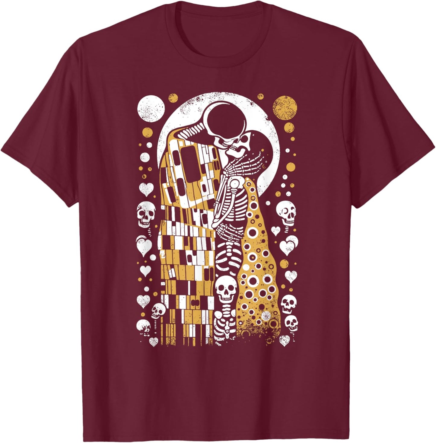 Vintage Skeletons Art Painter lover Klimt's The Kiss Embrace T-Shirt - T-Shirt | Maroon