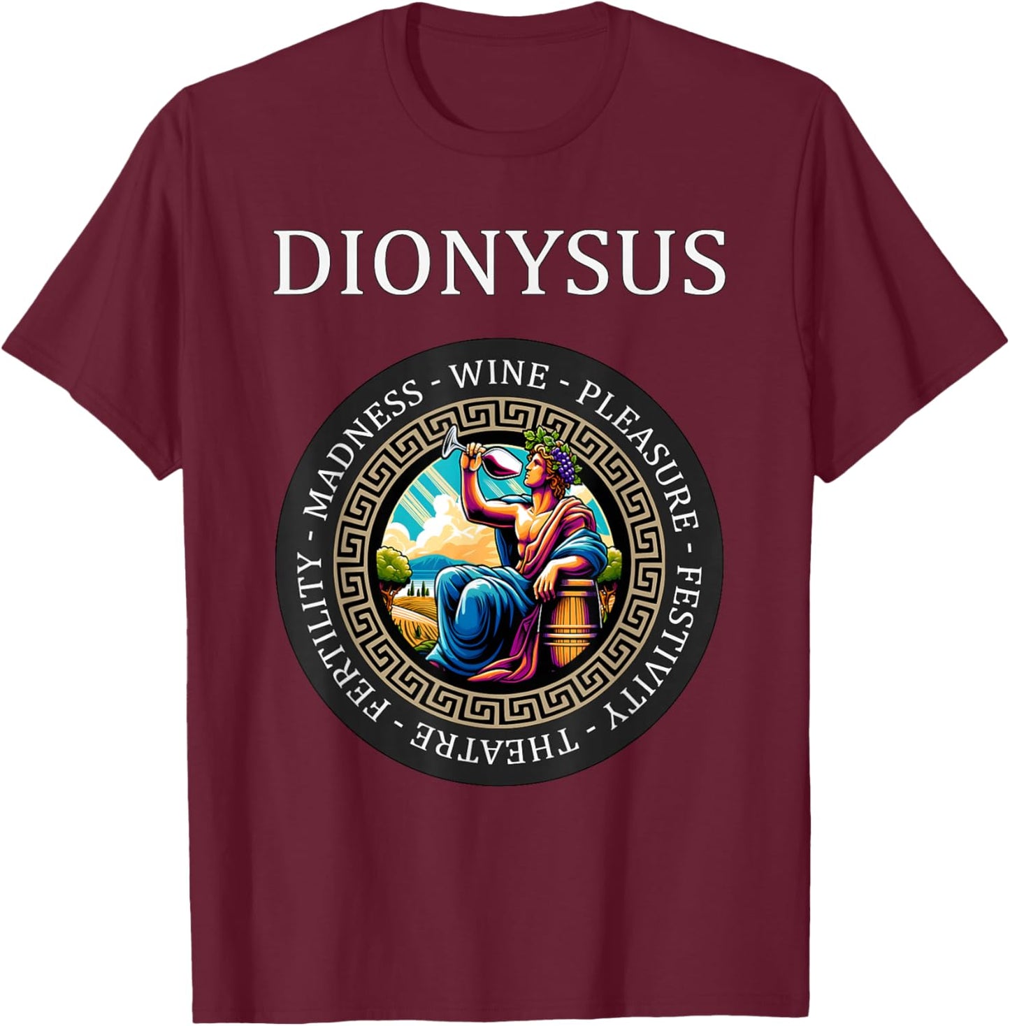 Dionysus Ancient Greek God of Wine and Feasts T-Shirt - T-Shirt | Maroon