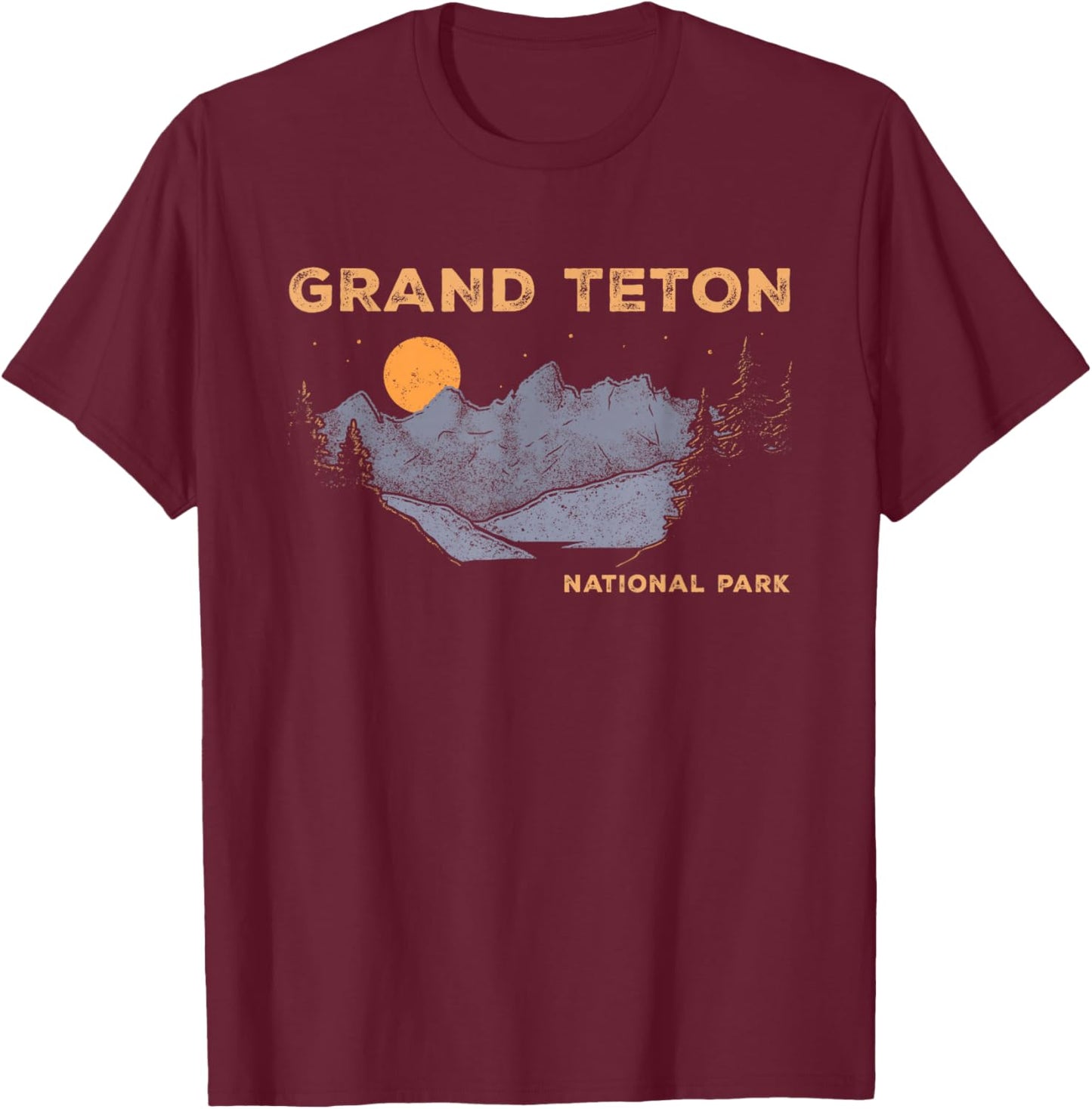 Retro Grand Teton National Park Wyoming Vintage T-Shirt - T-Shirt | Maroon