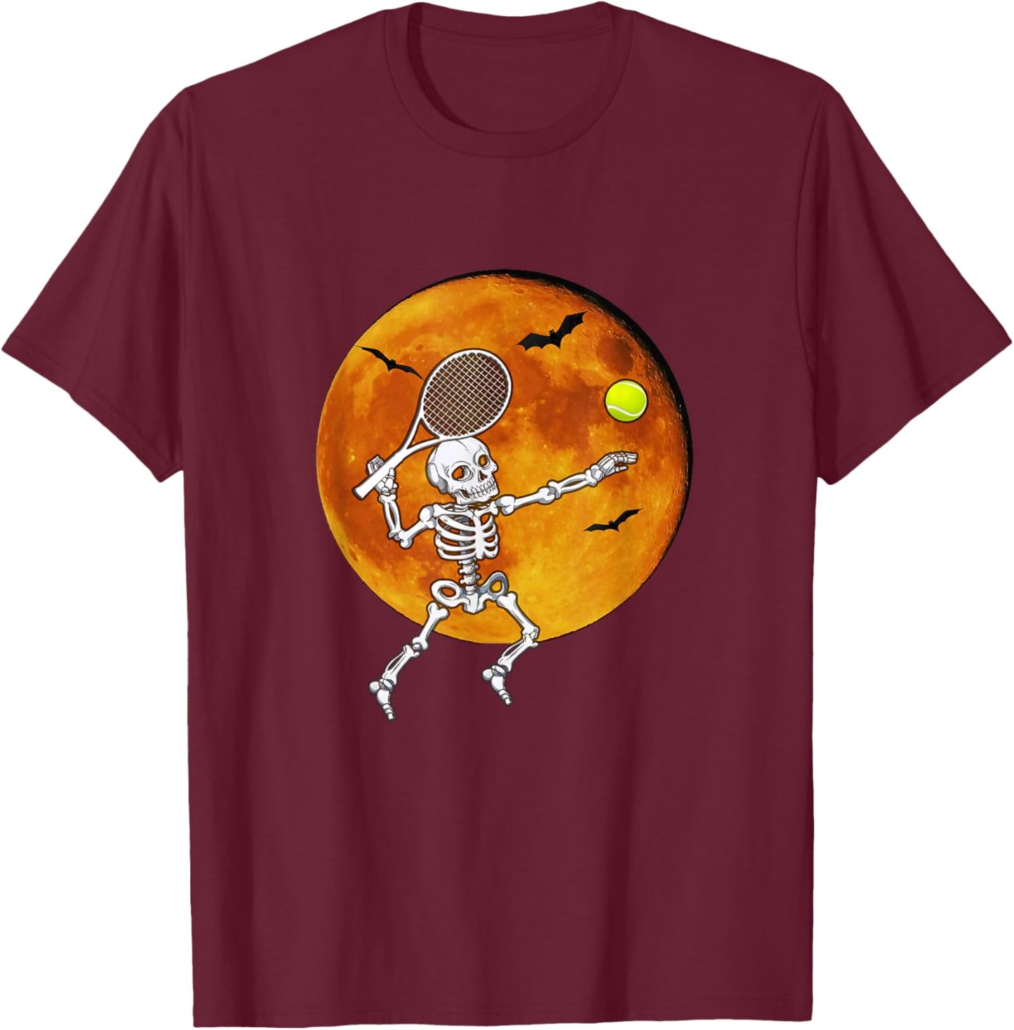 Skeleton Tennis Halloween Racket Ball T-Shirt - T-Shirt | Maroon