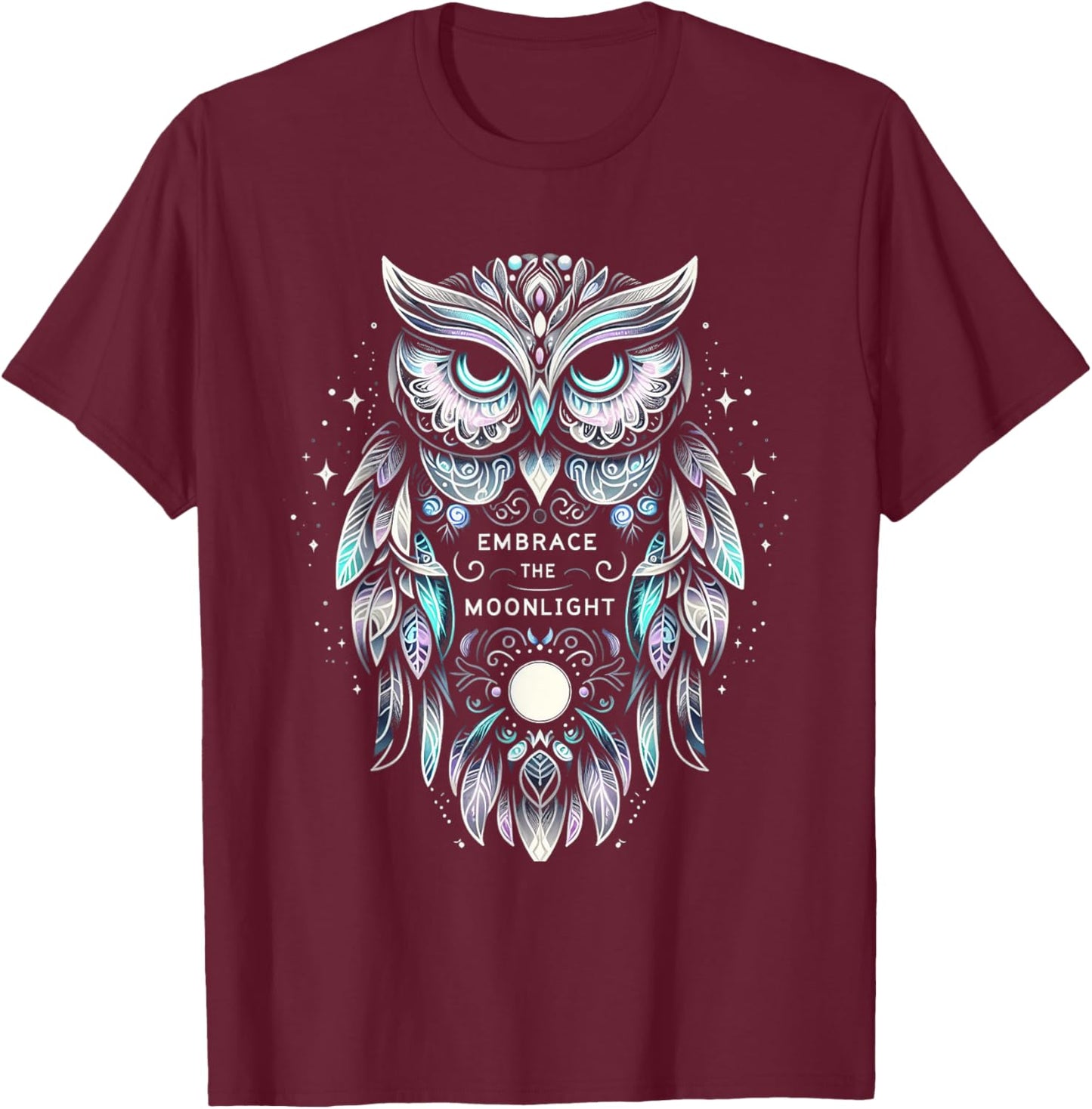 Owl Artwork - Moonlight Night Bird Lover Girls Women T-Shirt - T-Shirt | Maroon