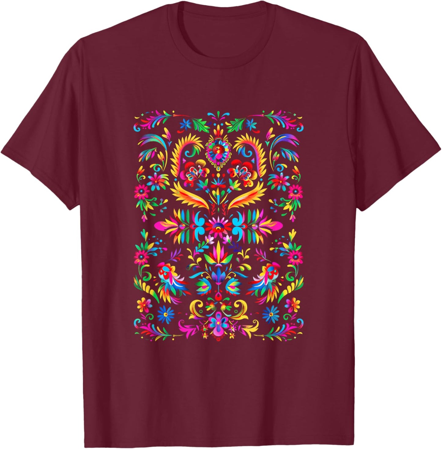 Floral Colors Black Festive Pattern T-Shirt - T-Shirt | Maroon