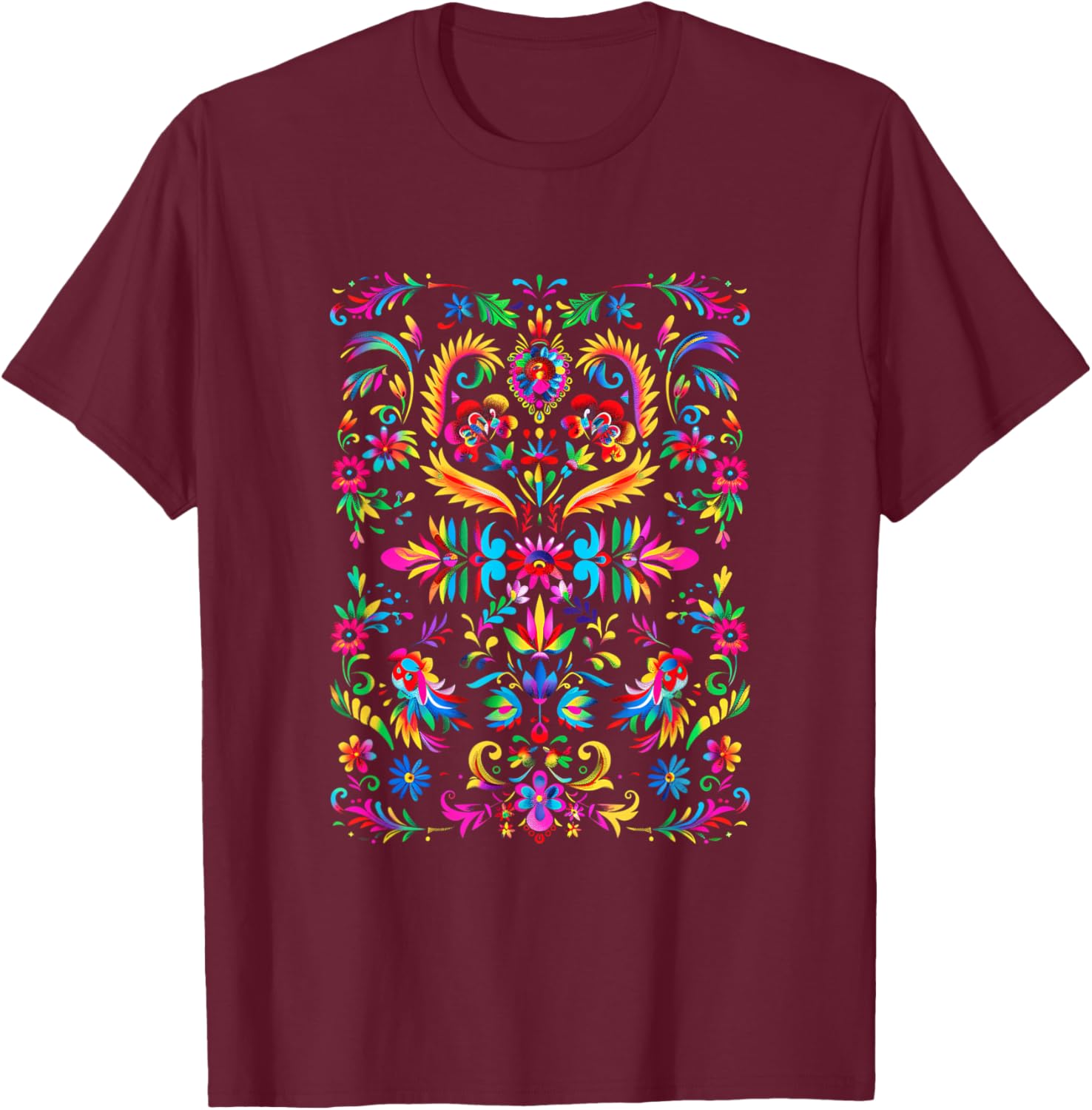 Floral Colors Black Festive Pattern T-Shirt - T-Shirt | Maroon