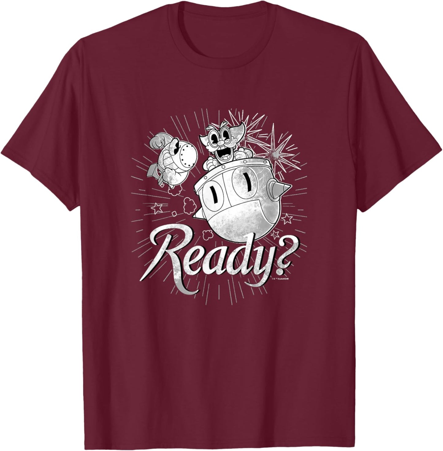 Cuphead Dr. Kahl's Robot Ready For Battle Retro Big Poster T-Shirt - T-Shirt | Maroon