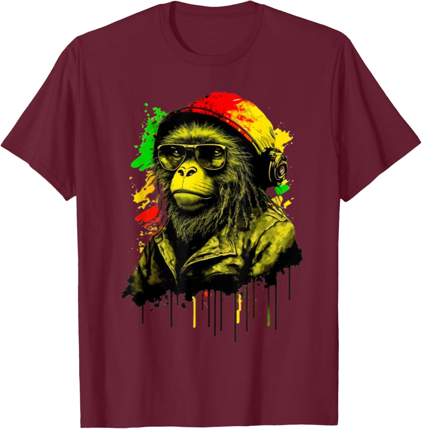 Rasta Monkey Stylish Rastafari Design Reggae & Jamaica Vibes T-Shirt - T-Shirt | Maroon