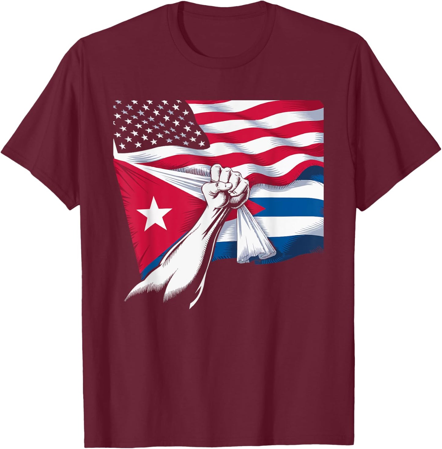 Half Cuban Half American Country USA Flag Cuba America T-Shirt - T-Shirt | Maroon