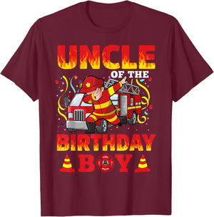 Uncle Of The Birthday Boy Fire Truck Firefighter Boys T-Shirt - T-Shirt | Maroon
