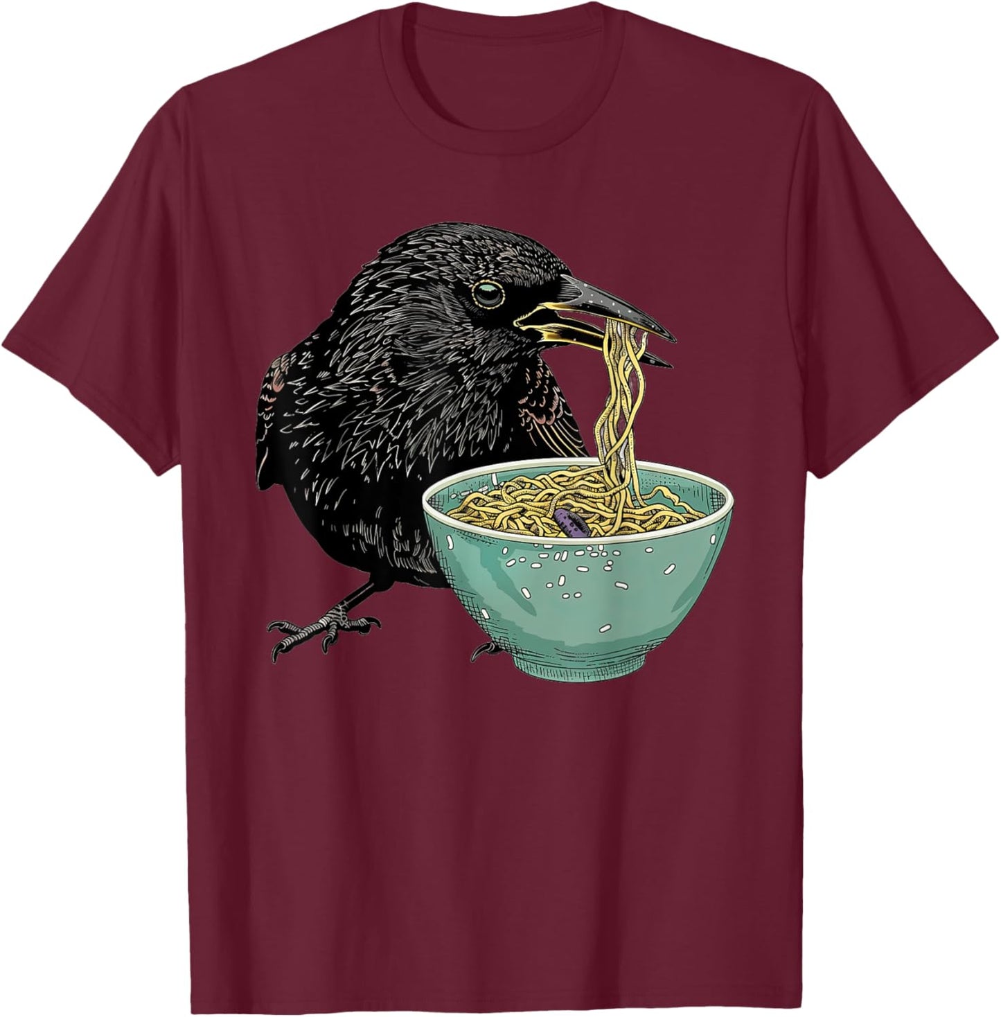 Starling Eating Ramen T-Shirt - T-Shirt | Maroon
