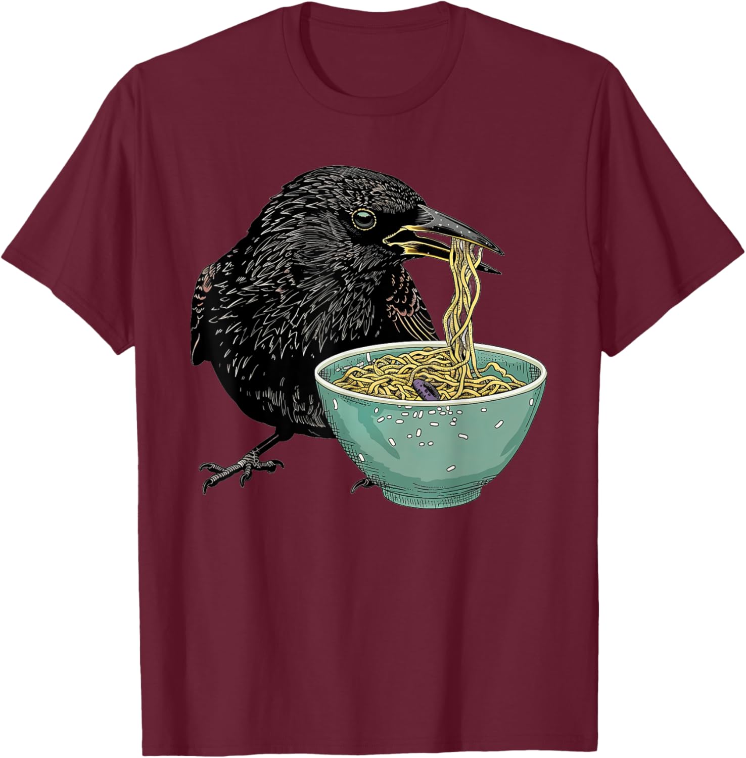 Starling Eating Ramen T-Shirt - T-Shirt | Maroon