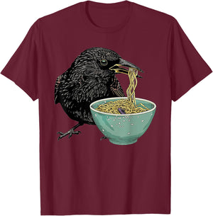 Starling Eating Ramen T-Shirt - T-Shirt | Maroon