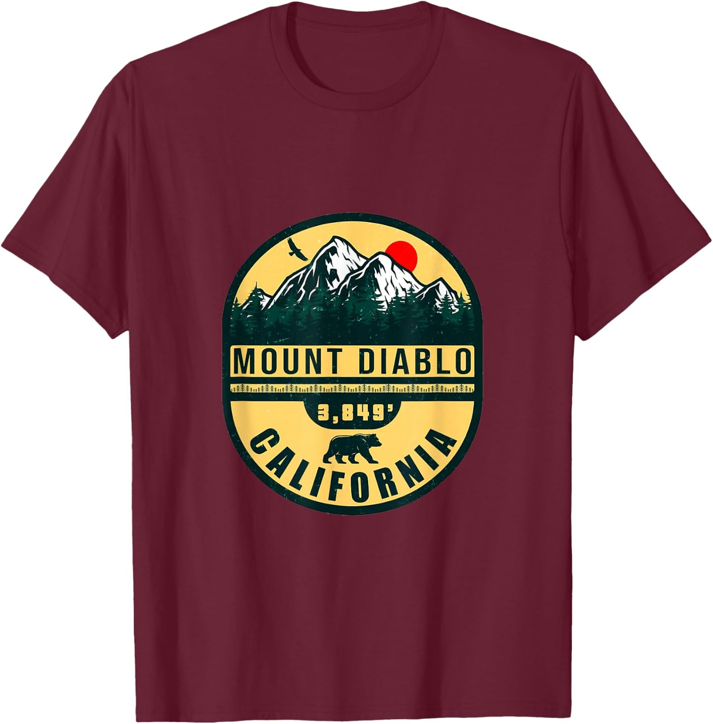 Mount Diablo California Mountains, 1960s Retro Vintage T-Shirt - T-Shirt | Maroon