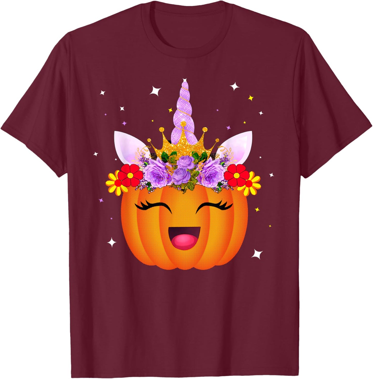 Girl Unicorn Pumpkin Halloween Unicorn Pumpkin Princess T-Shirt - T-Shirt | Maroon