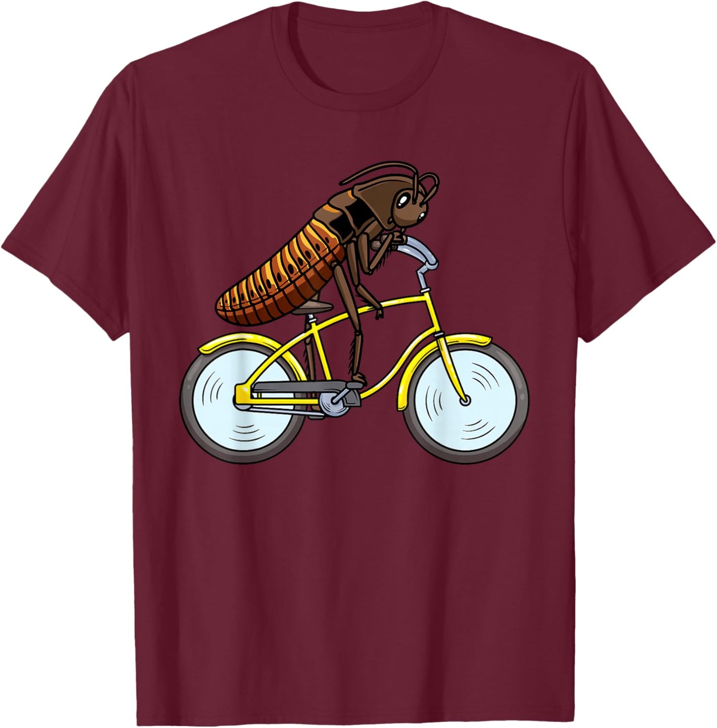 Madagascar Cockroach on a Bicycle Cyclist T-Shirt - T-Shirt | Maroon
