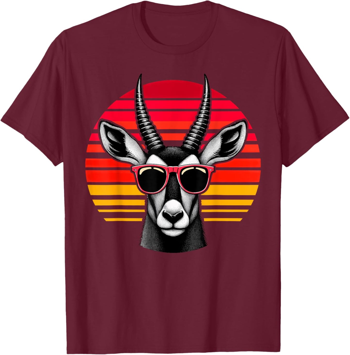 Sable Antelope Retro Vintage Sunset Animal Sunglasses 70s T-Shirt - T-Shirt | Maroon