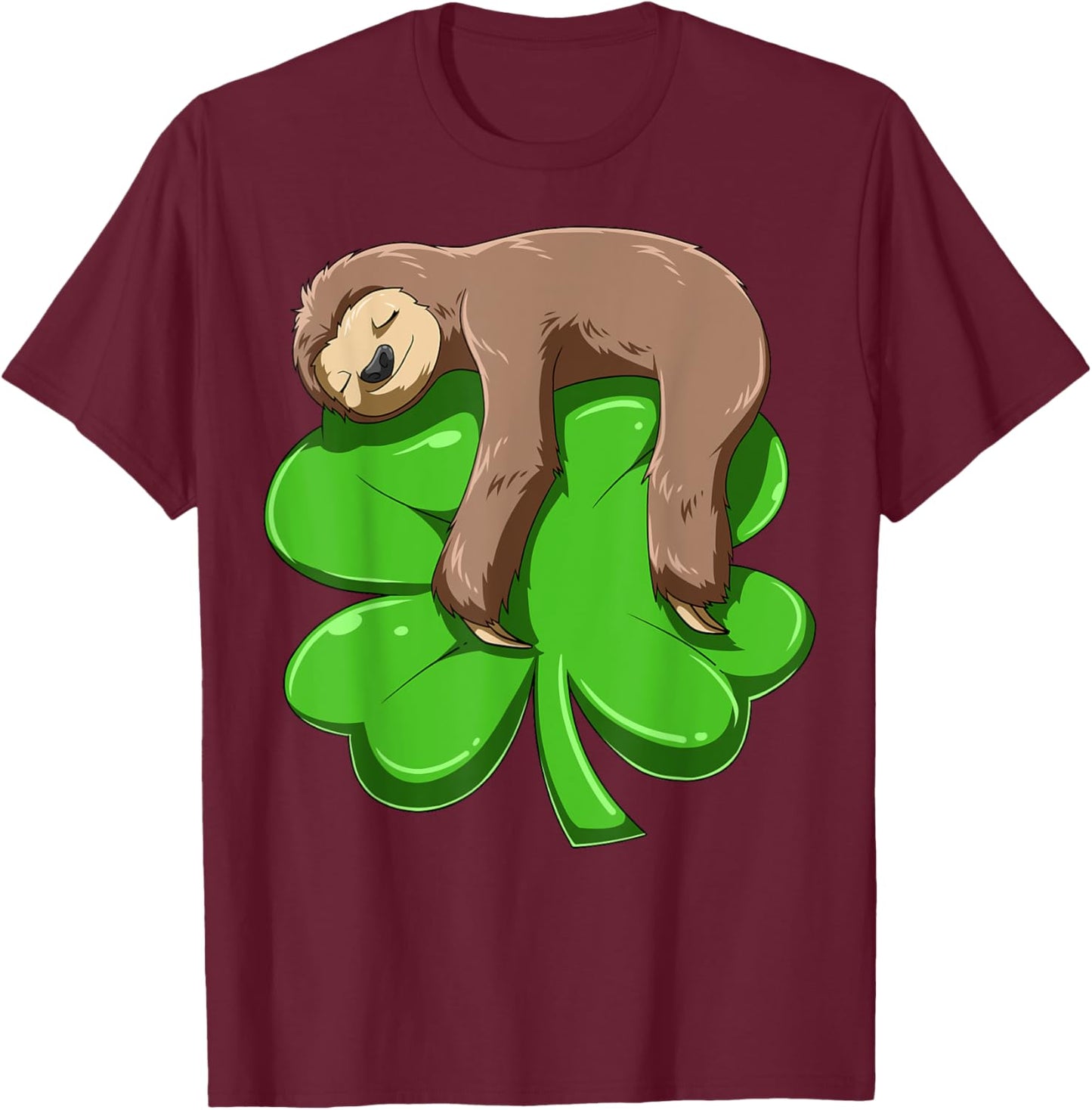 Sloth Sleeping On Shamrock Sloth St Patricks Day Sloth Irish T-Shirt - T-Shirt | Maroon