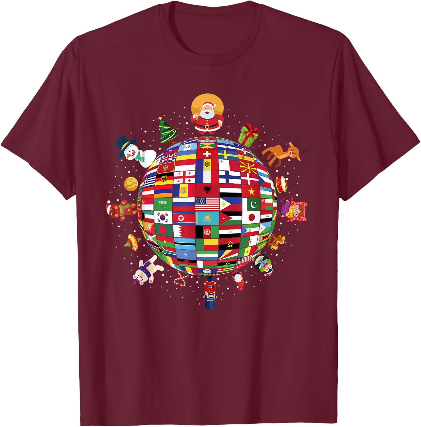 Flags Of The World Christmas Around The Globe T-Shirt - T-Shirt | Maroon