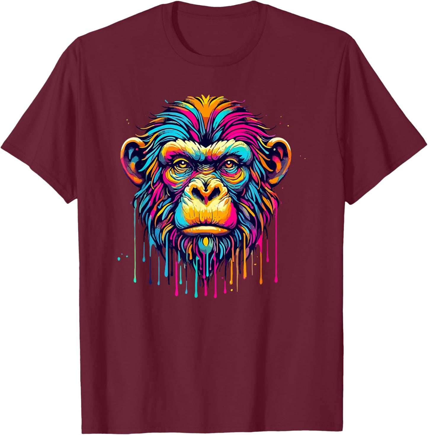 Colorful Dripping Paint Pop Art Monkey Monkeys T-Shirt - T-Shirt | Maroon
