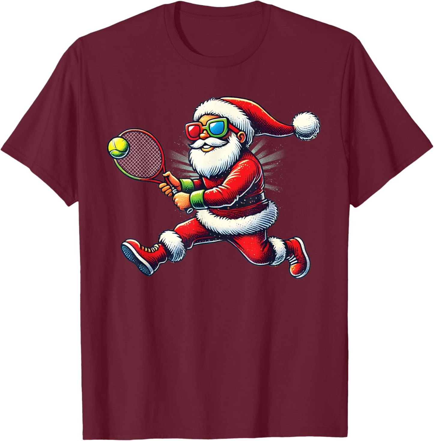 Santa Claus Playing Tennis Game Tennis Racket Christmas T-Shirt - T-Shirt | Maroon