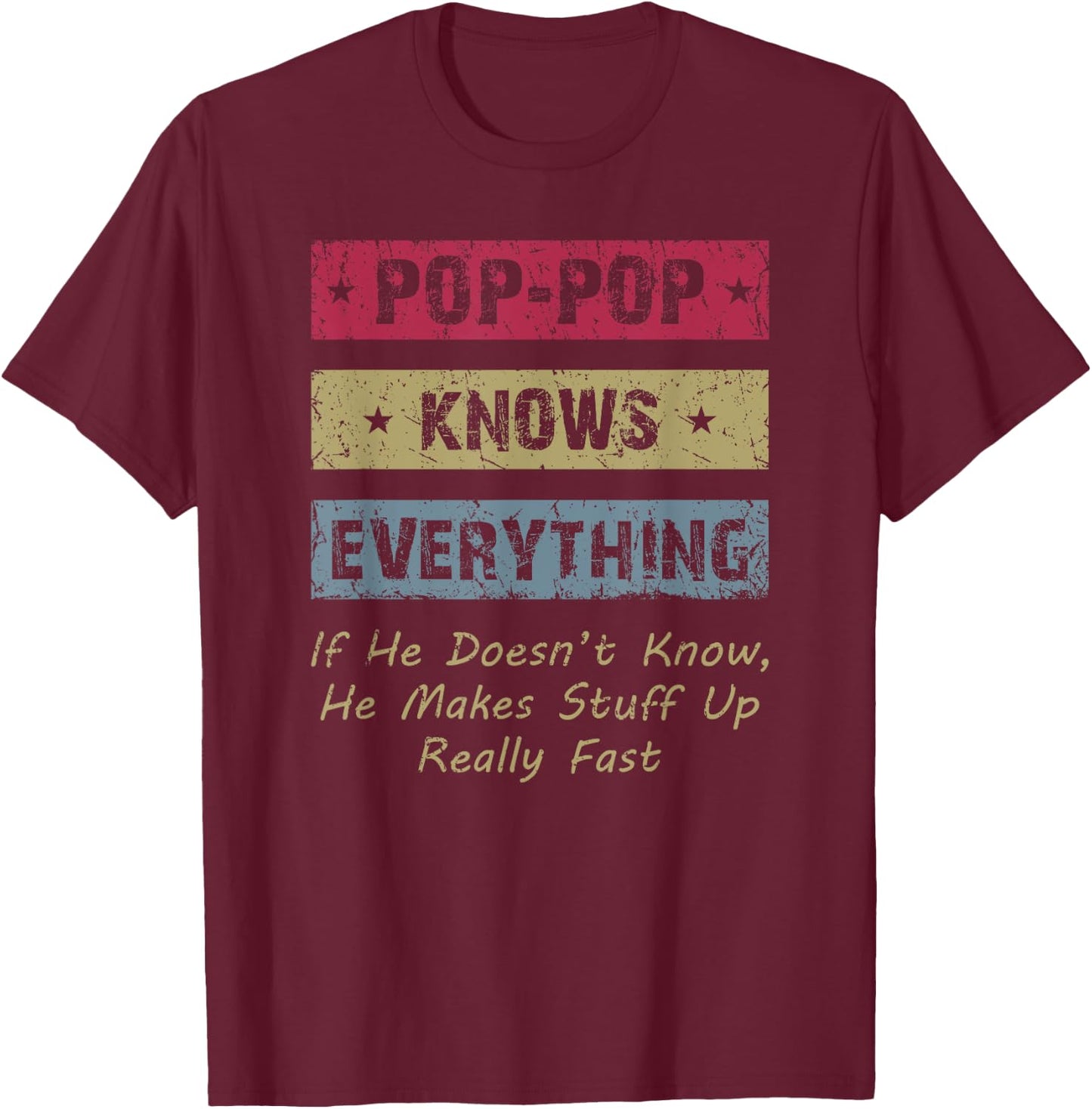 Pop-Pop Knows Everything If He Doesn't Know For Father T-Shirt - T-Shirt | Maroon