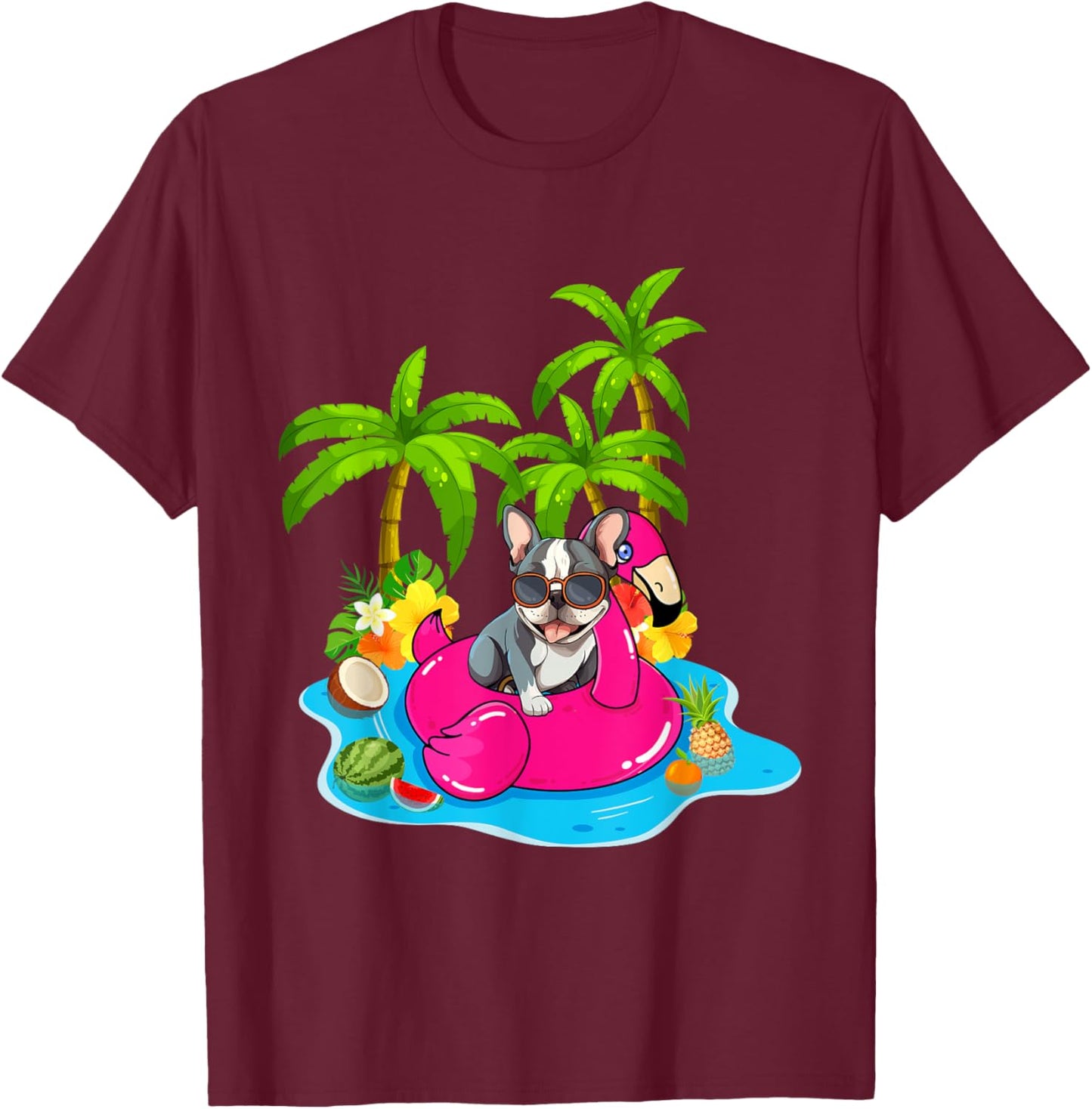 French Bulldog chillin tropical drink summer beach vacation Women Kids T-Shirt - T-Shirt | Maroon