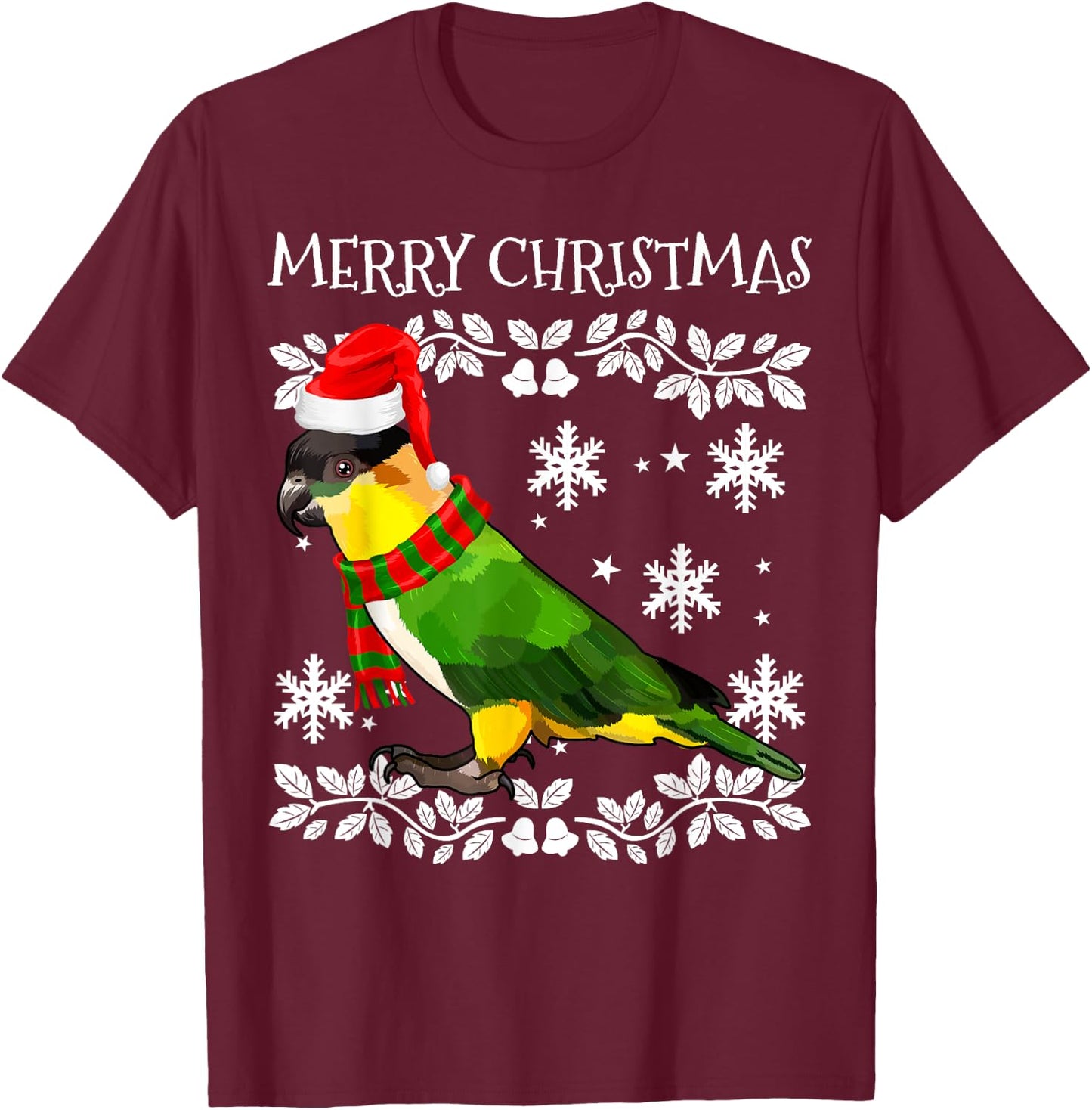 Bird Merry Christmas Ornament Caiques Ugly Xmas T-Shirt - T-Shirt | Maroon