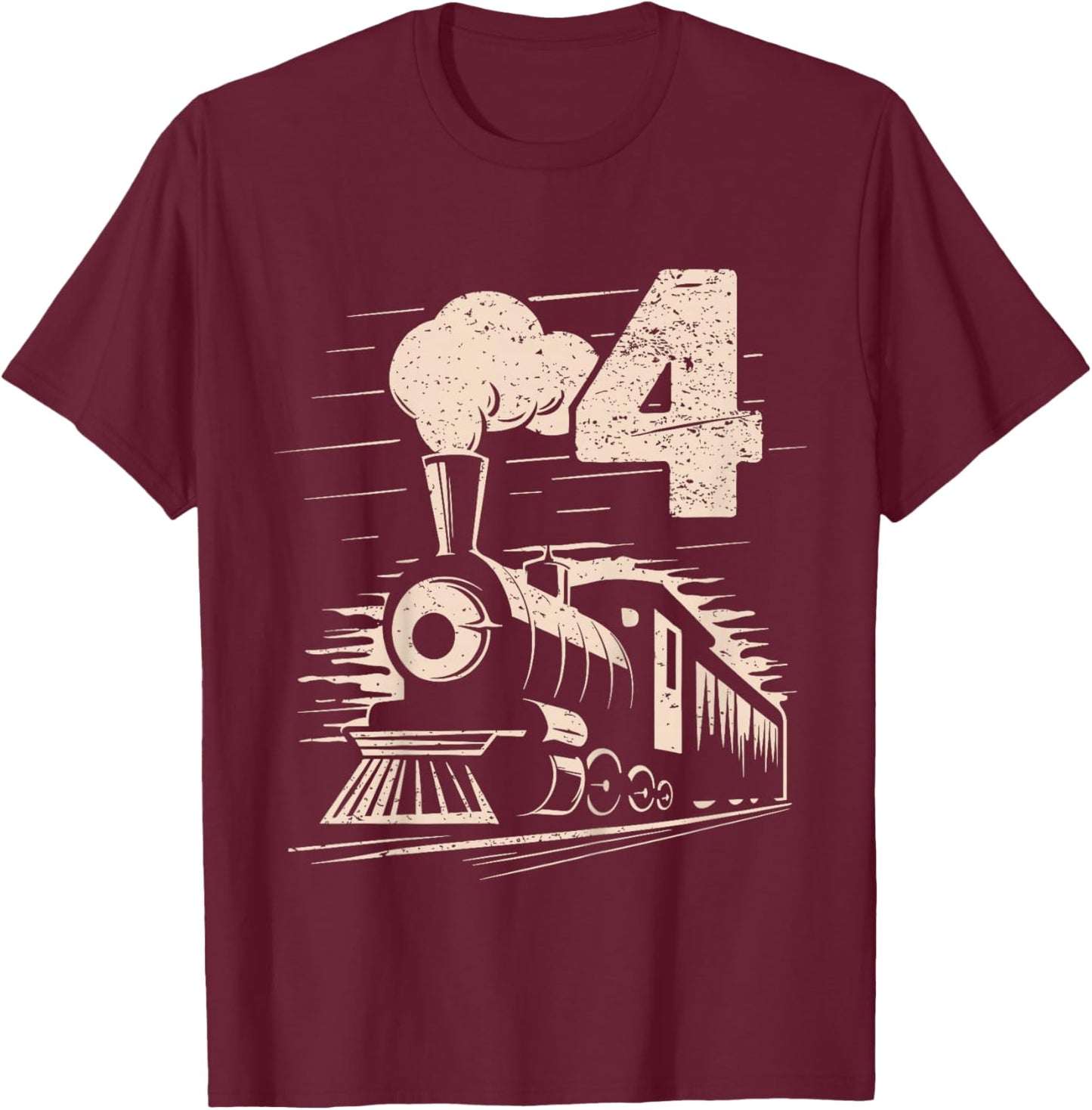 Funny Vintage 4th Train Birthday Boy Girl 4 Year Old T-Shirt - T-Shirt | Maroon