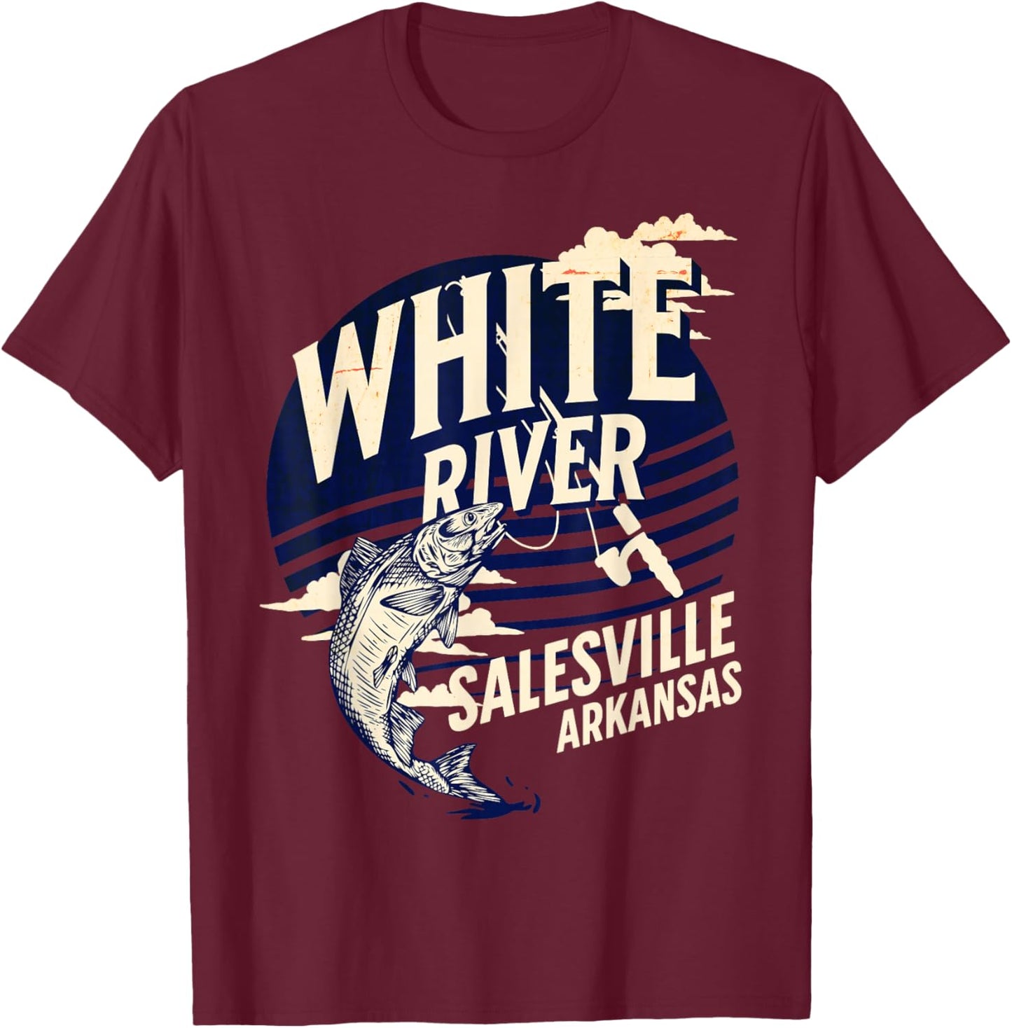 White River Salesville Arkansas Fly Fishing Trout Souvenir T-Shirt - T-Shirt | Maroon