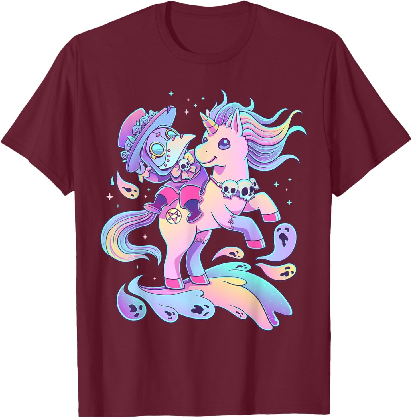 Pastel Goth Cute Creepy Plague Doctor Kawaii Unicorn Occult T-Shirt - T-Shirt | Maroon