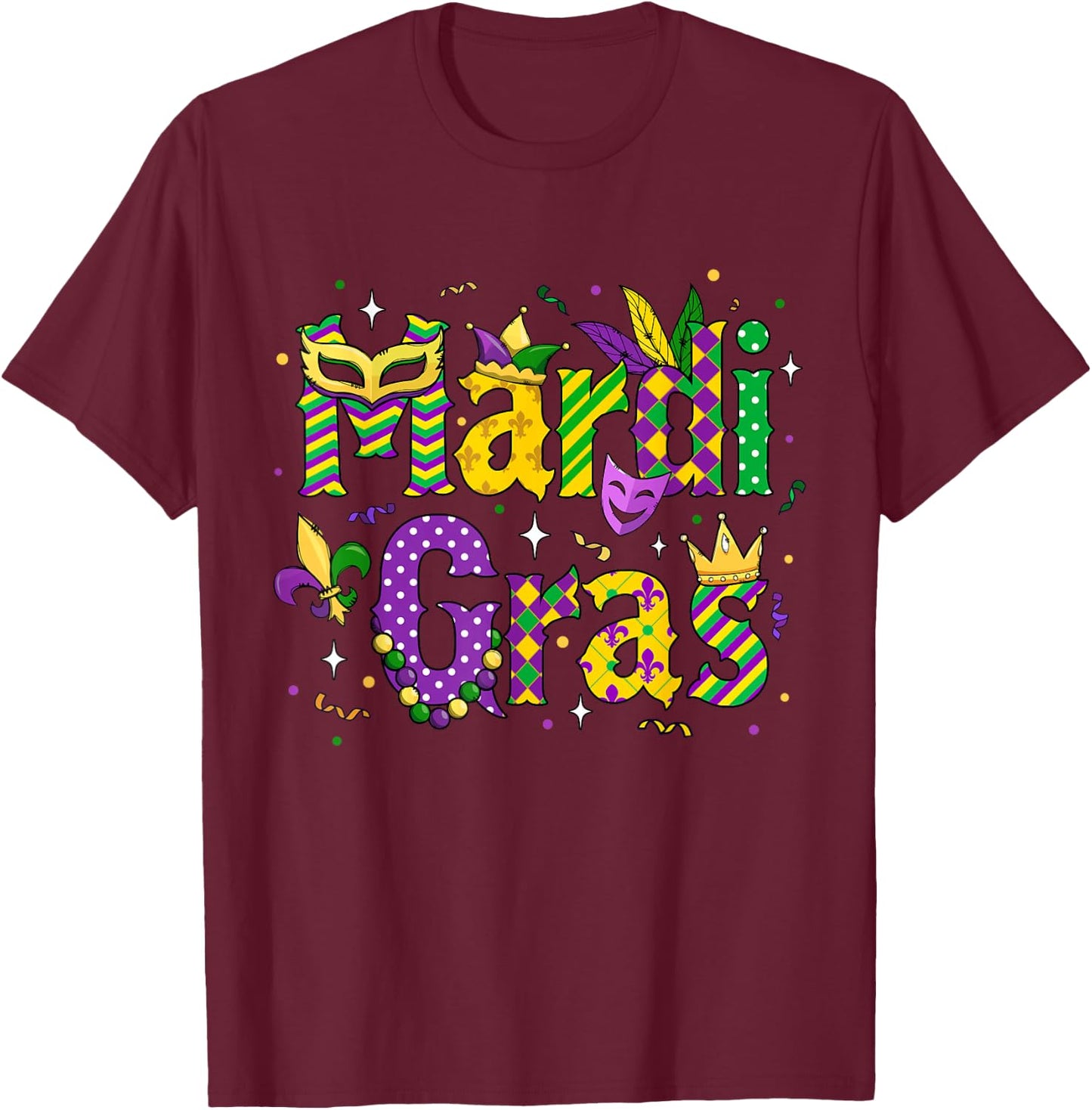 Funny Mardi Gras Parade Outfit Jester Hat Men Women Kids T-Shirt - T-Shirt | Maroon