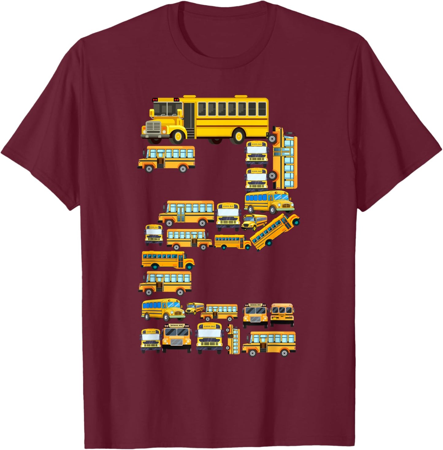 2 Year Old Toddler 2nd Birthday School Bus Theme Kids Party T-Shirt - T-Shirt | Maroon