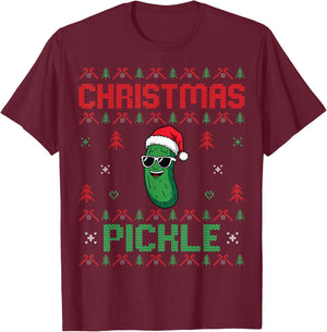 Pickle Wearing Santa Hat Xmas Party - Ugly Christmas Pickle T-Shirt - T-Shirt | Maroon