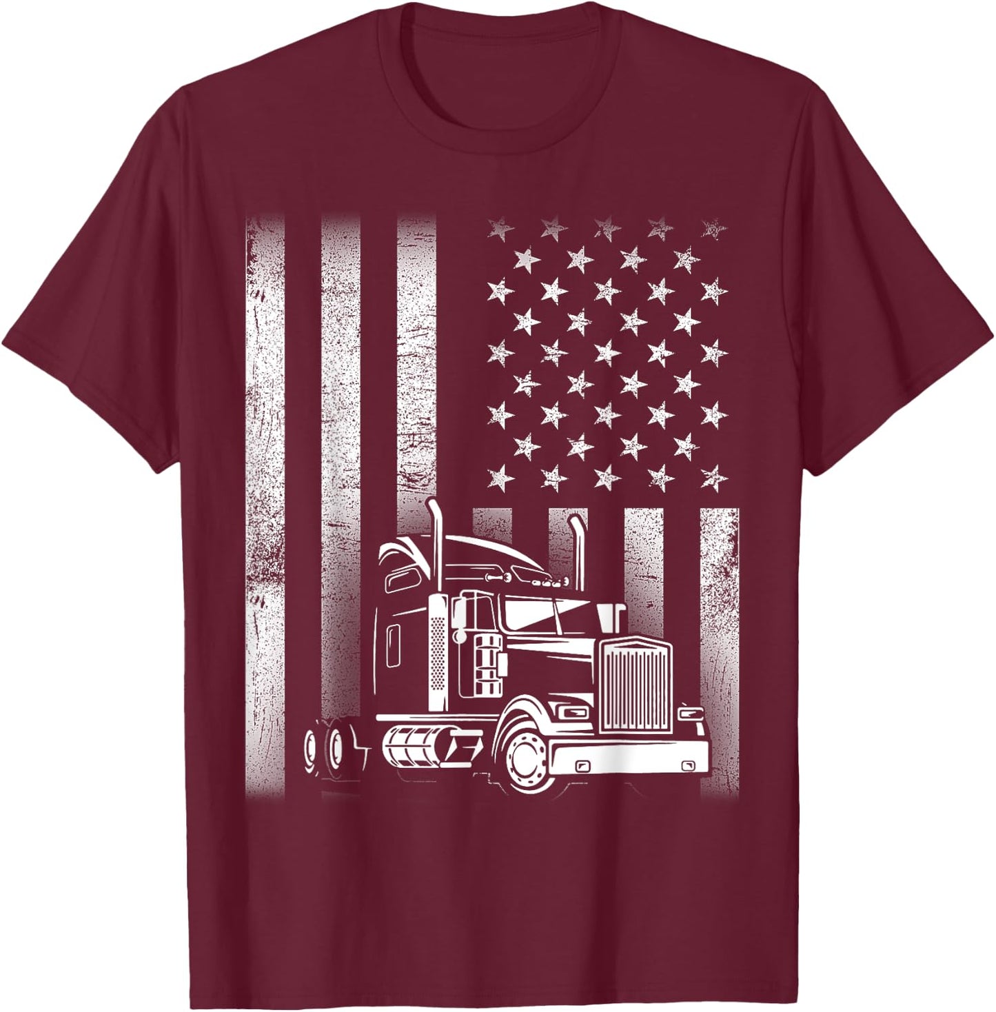 Semi Truck Driver 18 Wheeler Trucker Cool US American Flag T-Shirt - T-Shirt | Maroon