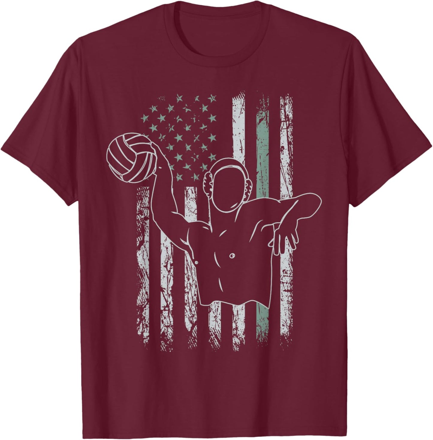 Retro USA Flag Swimming 4th of July Water Polo T-Shirt - T-Shirt | Maroon
