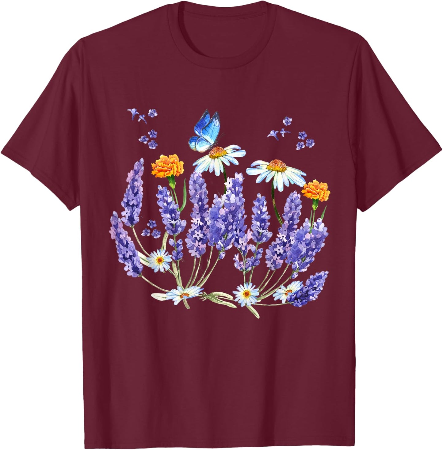 Lavender Plant Butterfly Herb Wildflower Botanical Gift T-Shirt - T-Shirt | Maroon