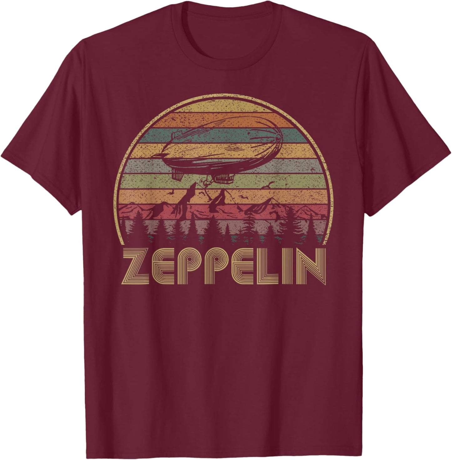 Retro Zeppelin 70s 80s Dirigible Airship Vintage Sunset T-Shirt - T-Shirt | Maroon