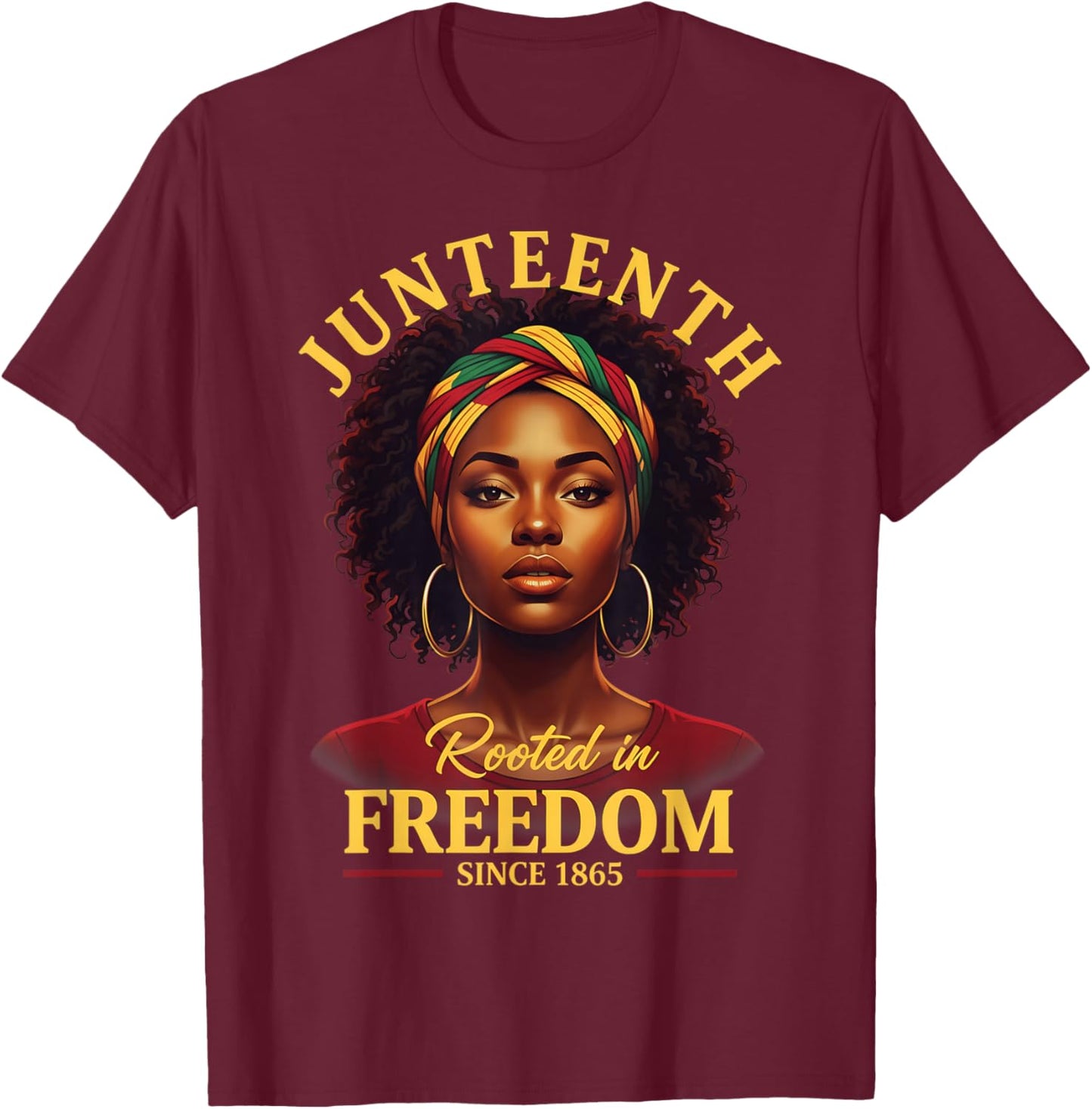 Juneteenth Heritage Bold Pride Powerful Woman Artwork T-Shirt - T-Shirt | Maroon