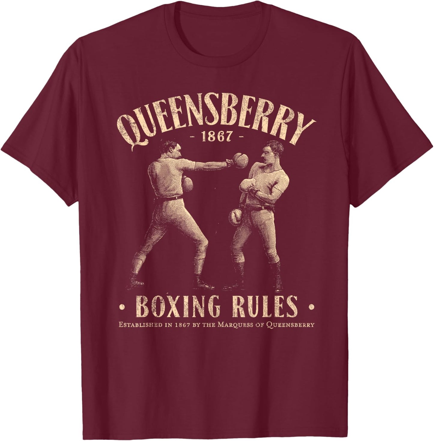 Queensberry Boxing Rules: Vintage Distressed Boxing T-Shirt - T-Shirt | Maroon