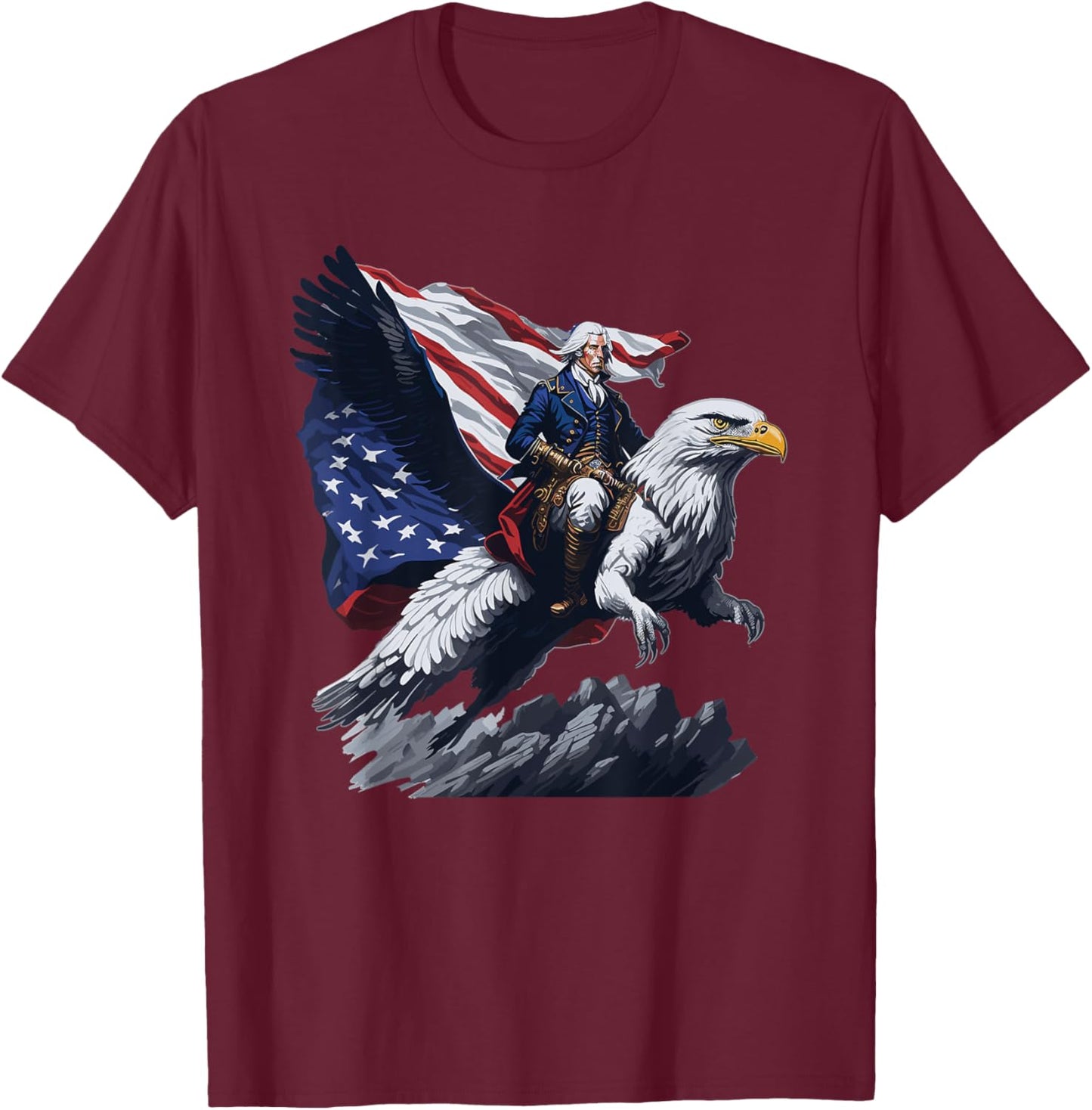 George Washington Riding A Bald Eagle Patriotic Women Men T-Shirt - T-Shirt | Maroon