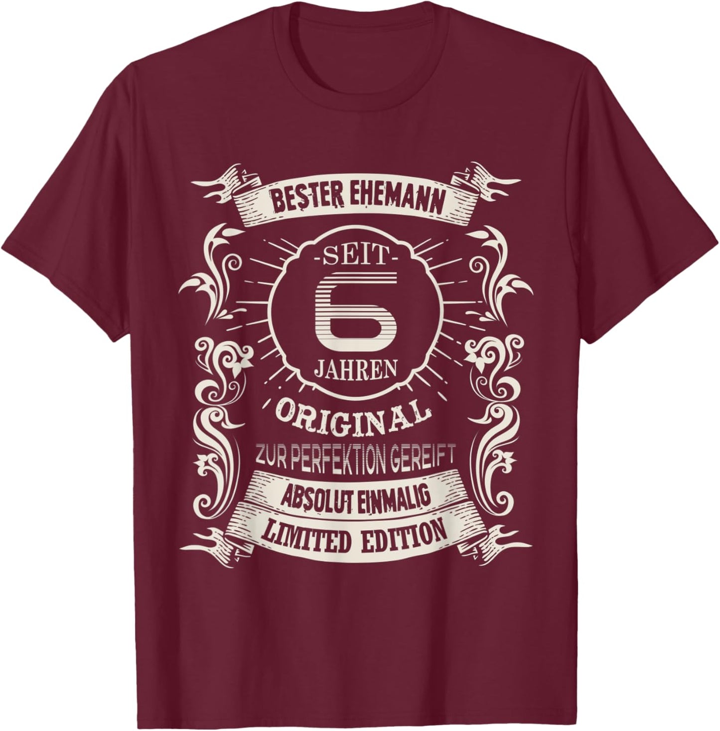 Herren 6 Hochzeitstag Bester Ehemann Seit 6 Jahren Zuckerhochzeit T-Shirt - T-Shirt | Maroon