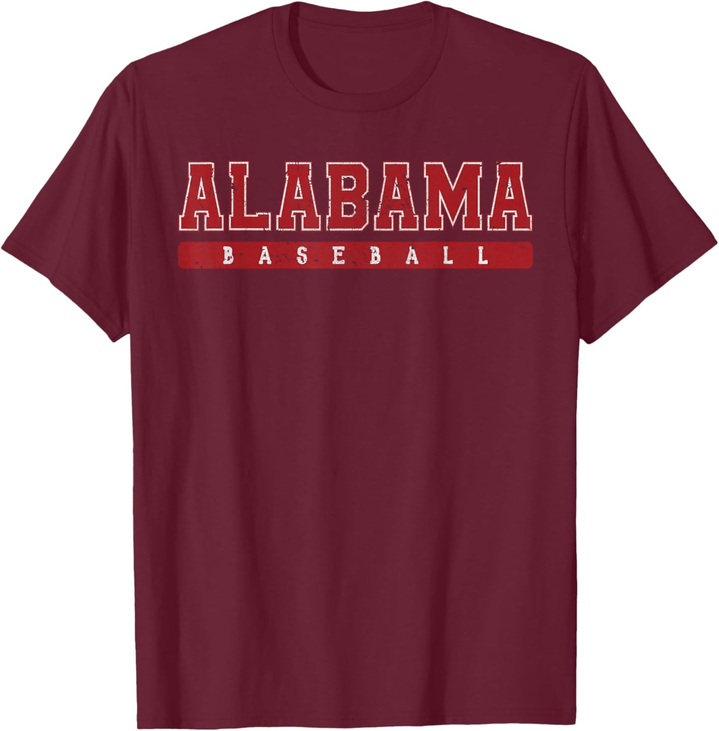 Alabama Baseball Red Vintage Text T-Shirt - T-Shirt | Maroon