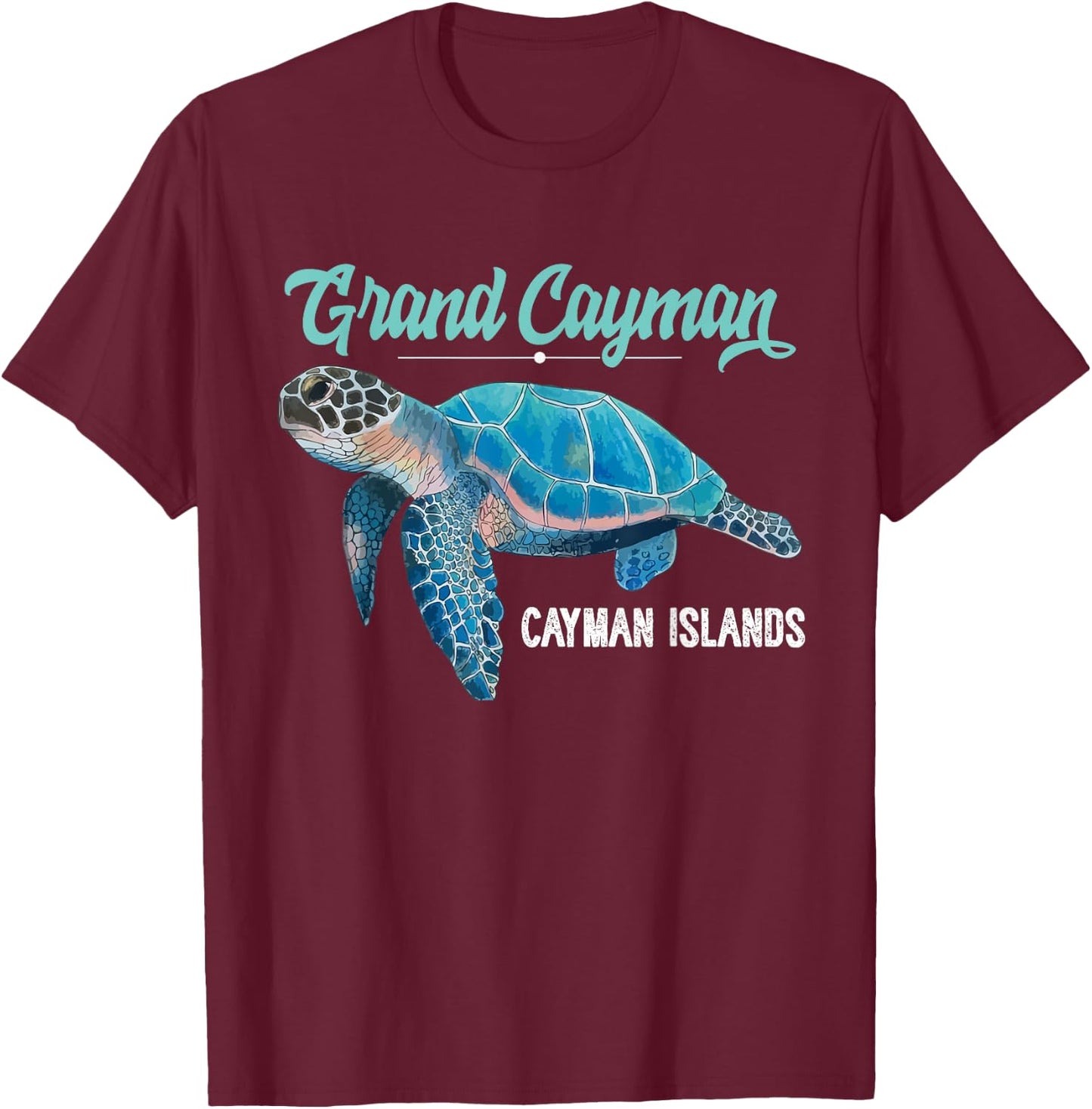 Grand Cayman Islands Turtle Tuna Stingray Blue Souvenir Gift T-Shirt - T-Shirt | Maroon