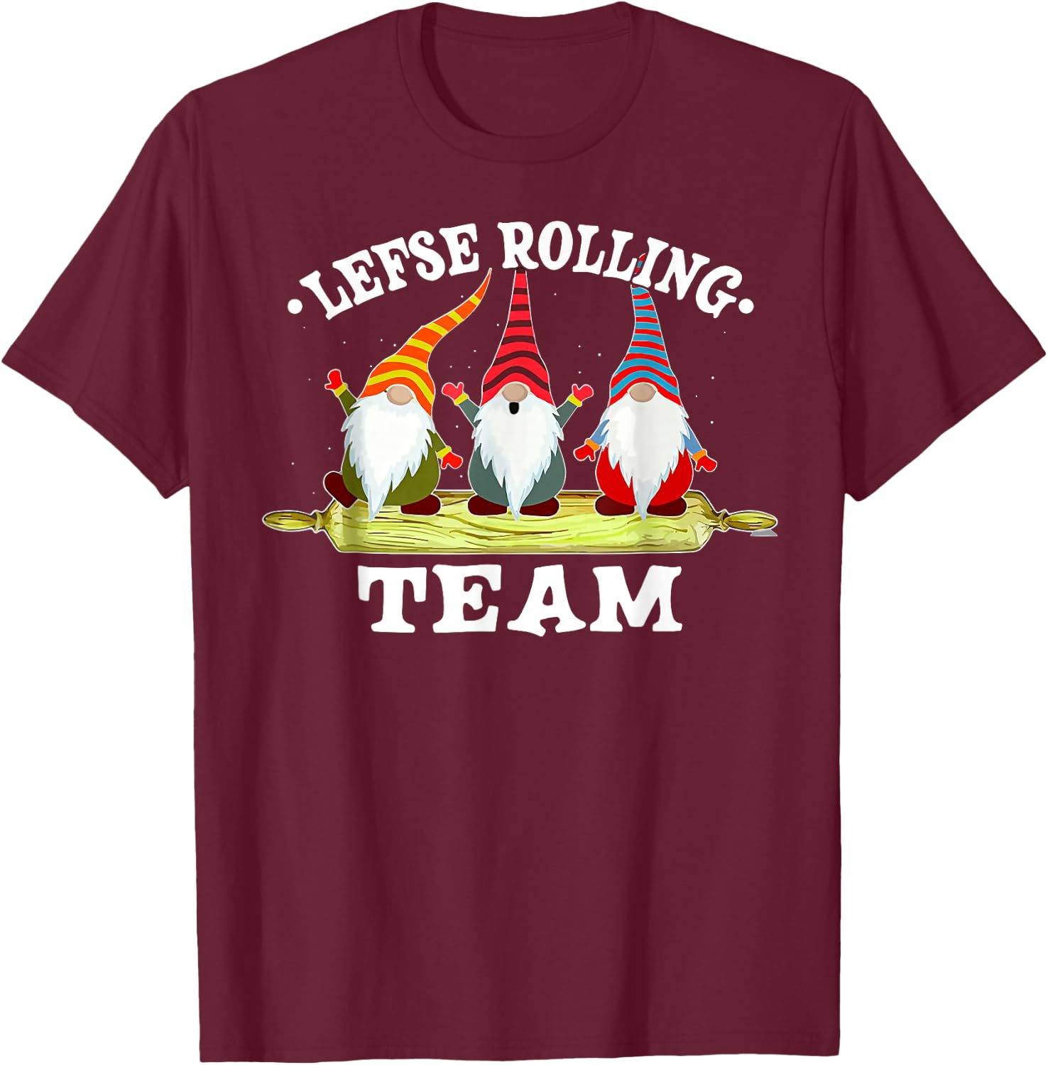 Gnome Lefse Rolling Team T-Shirt - T-Shirt | Maroon