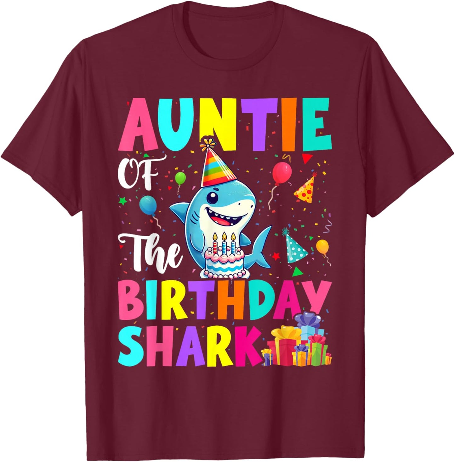 Auntie Of The Shark Birthday Boy Girl Party Family Group T-Shirt - T-Shirt | Maroon