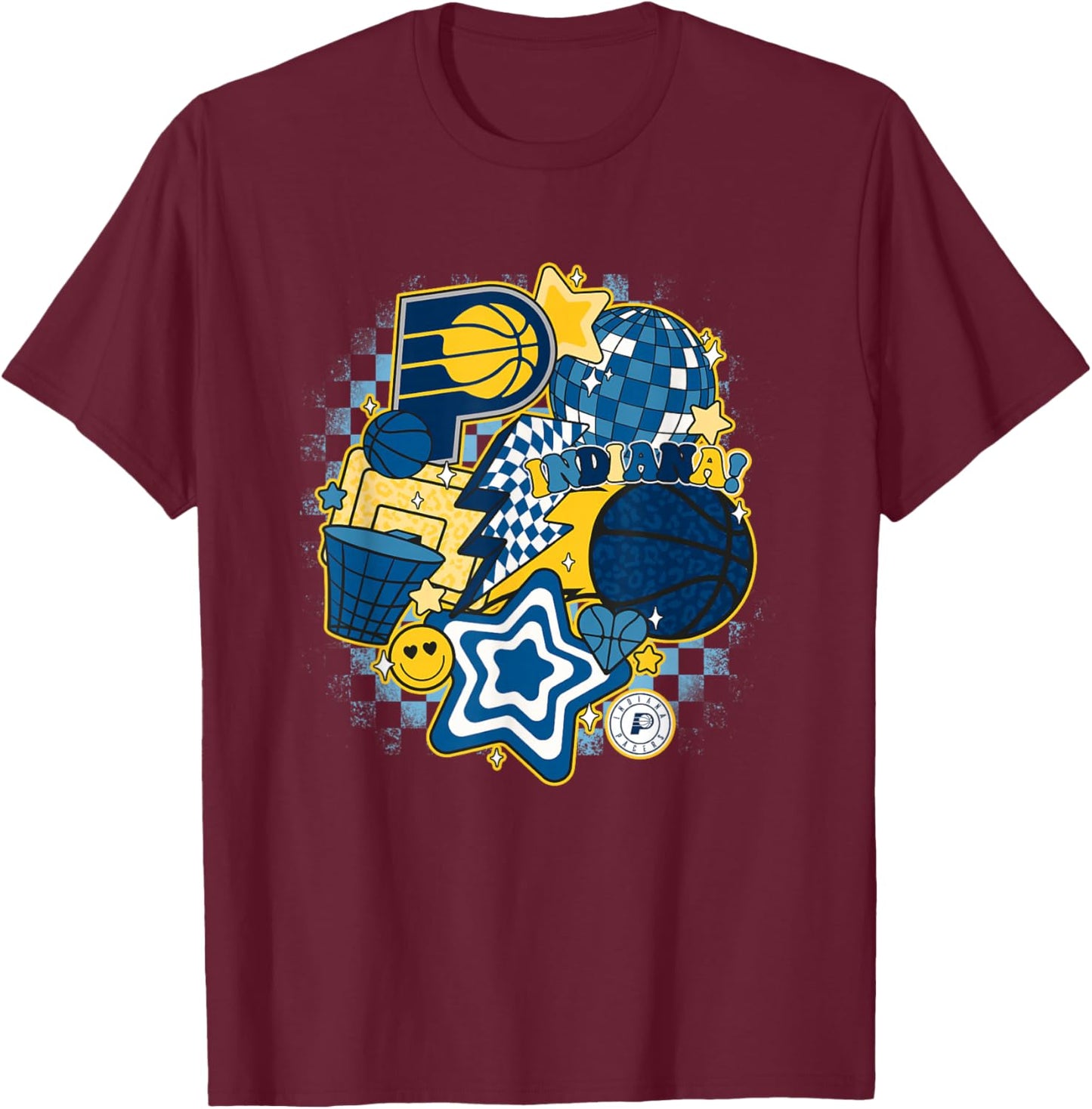 NBA Indiana Pacers Psychedelic Basketball Collage T-Shirt - T-Shirt | Maroon