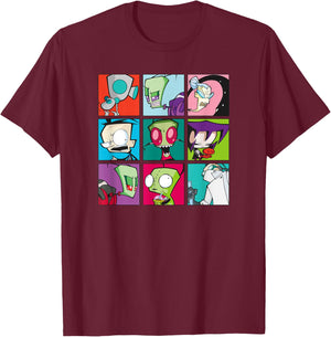 Invader Zim Group Shot Characters Boxed Up Grid Logo T-Shirt - T-Shirt | Maroon