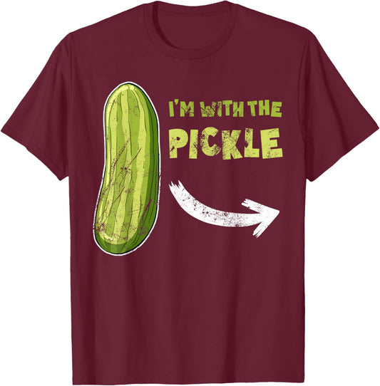 Funny Pickle 'I'm With The Pickle' Matching Halloween for Couples & Families, Black, , Short Sleeve, Cotton, Small T-Shirt - T-Shirt | Maroon