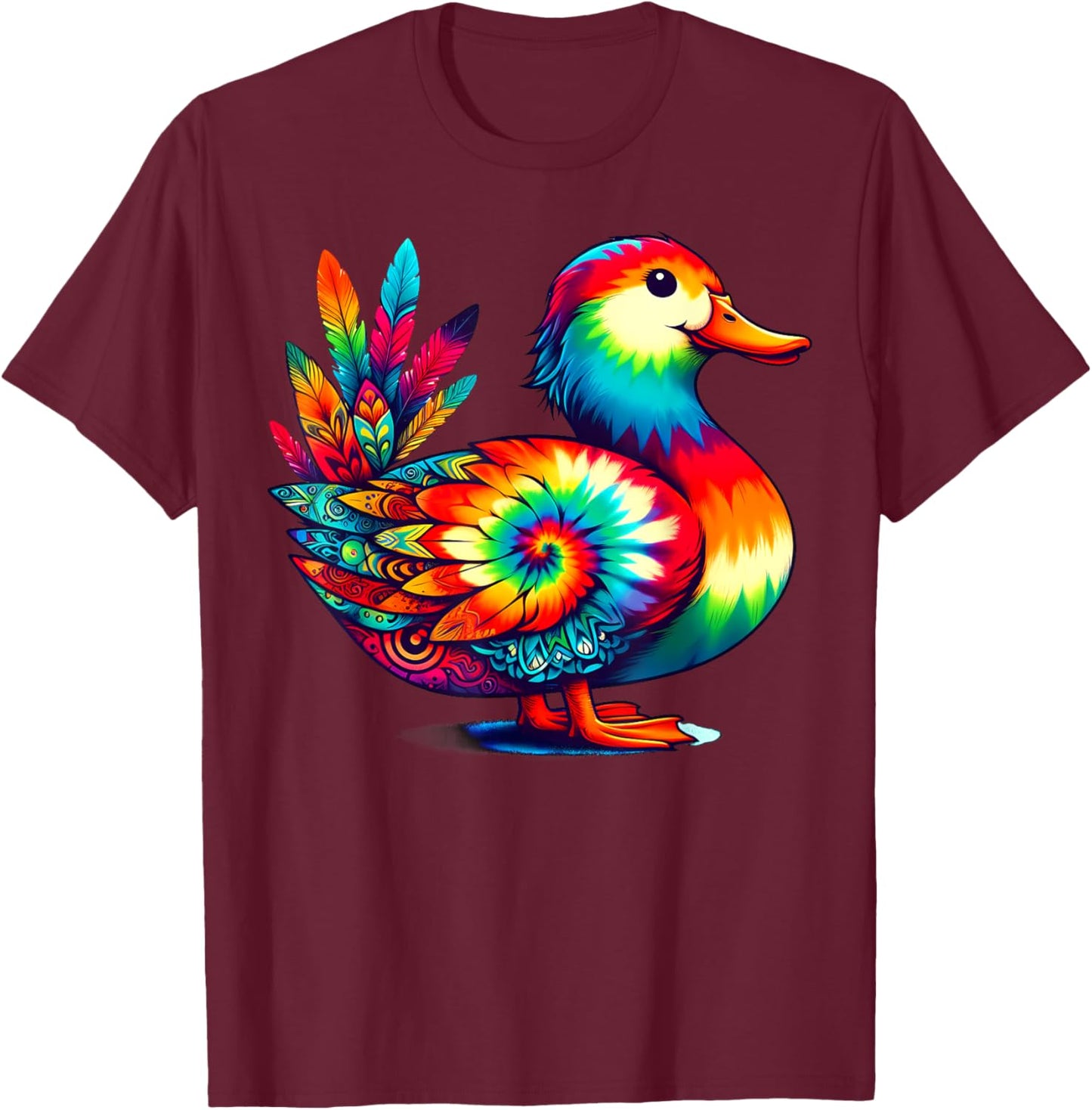 Cool Duck Graphic Spirit Animal Illustration Tie Dye Art T-Shirt - T-Shirt | Maroon
