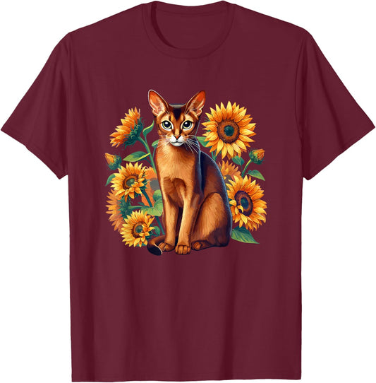 Sunflowers Abyssinian Abyssinians Abys Cat T-Shirt - T-Shirt | Maroon
